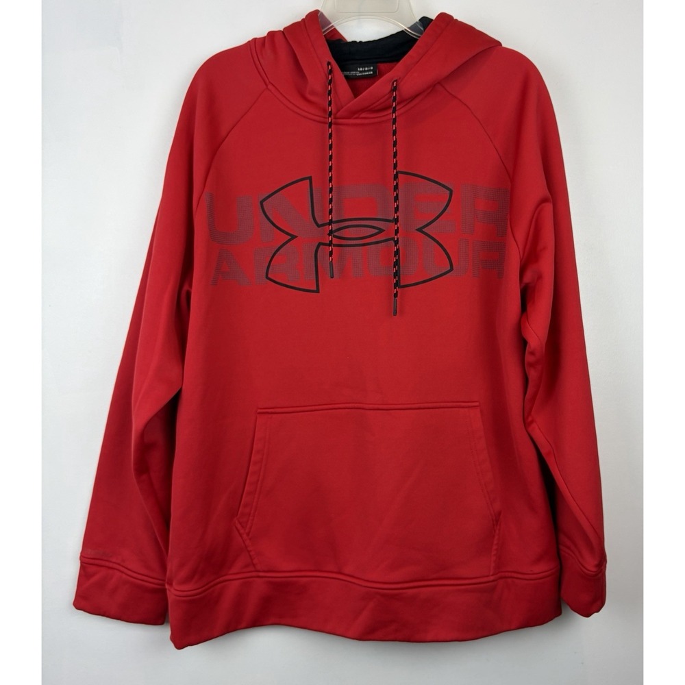 Under Armour Sweatshirt Mens XL Red Solid Storm Pullover Hoodie Logo Sweater